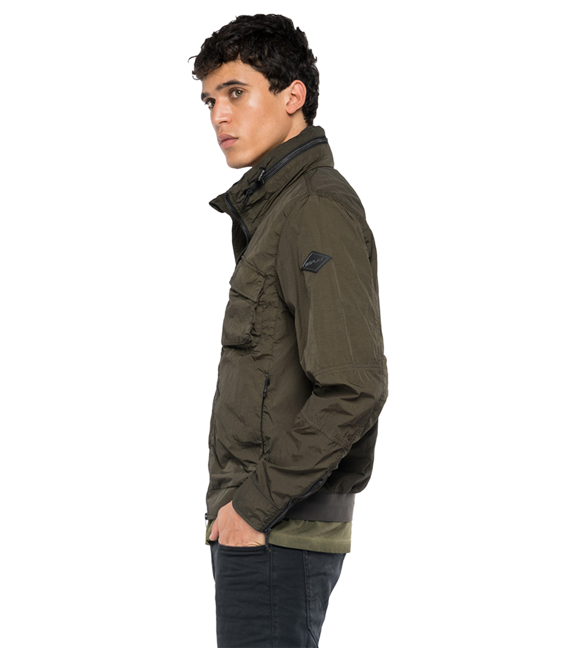 ガーメントダイ ナイロンポプリン ウィンドウジャケット 詳細画像 グリーンブラック 3